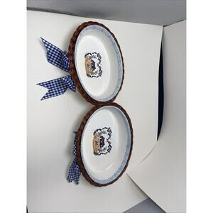 Teamson 1995 Set of 2 Cottage Style Stoneware Baking/Serving Bowls Wicker Basket